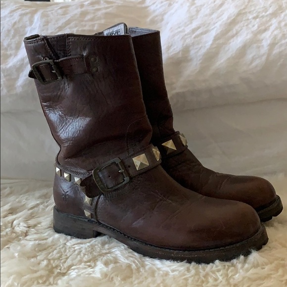 Frye Rogan Studded Motorcycle Boots 7.5 - Picture 2 of 6